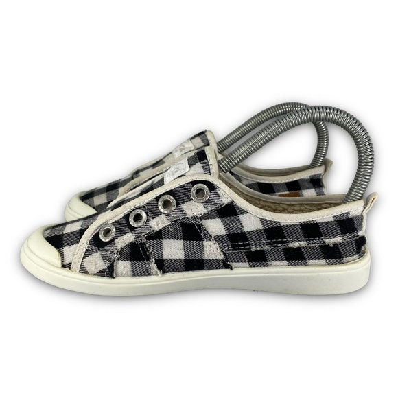 Blowfish Malibu Laceless Plaid Sneakers ZS006 Slip On Lined Black White Youth 3 - Picture 4 of 10